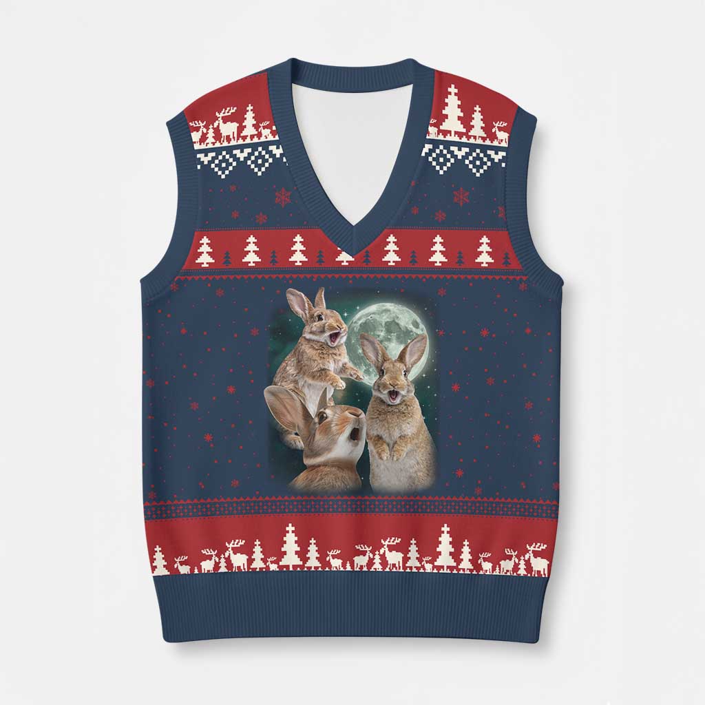 Funny Three Bunny Moon Humorous Rabbit Meme V-Neck Knit Sweater Vest