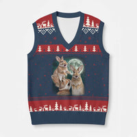 Funny Three Bunny Moon Humorous Rabbit Meme V-Neck Knit Sweater Vest