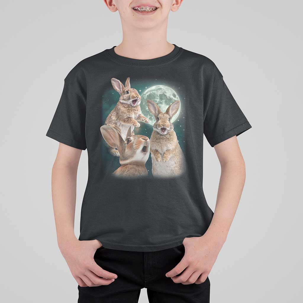Funny Three Bunny Moon Humorous Rabbit Meme T Shirt For Kid