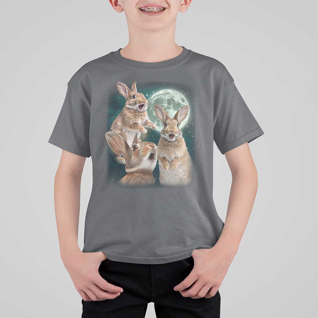 Funny Three Bunny Moon Humorous Rabbit Meme T Shirt For Kid