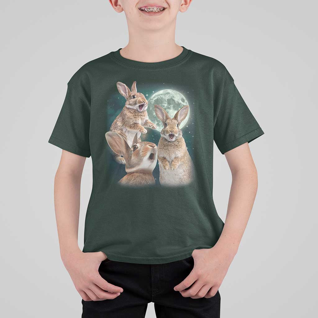 Funny Three Bunny Moon Humorous Rabbit Meme T Shirt For Kid