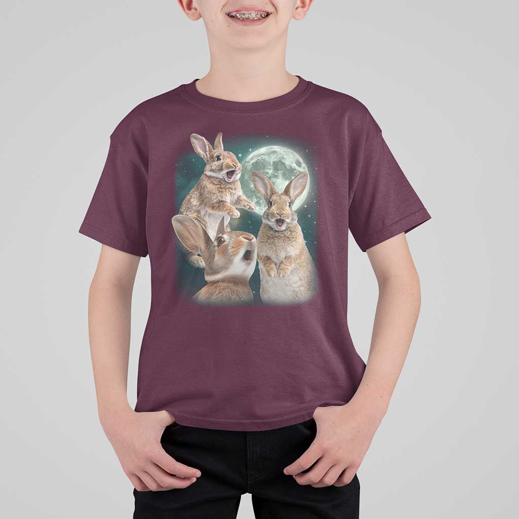Funny Three Bunny Moon Humorous Rabbit Meme T Shirt For Kid