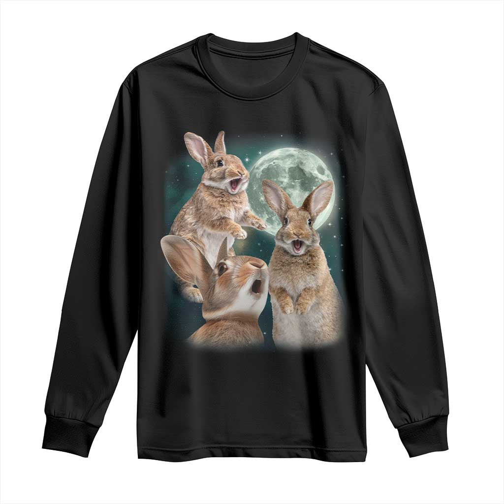 Funny Three Bunny Moon Humorous Rabbit Meme Long Sleeve Shirt