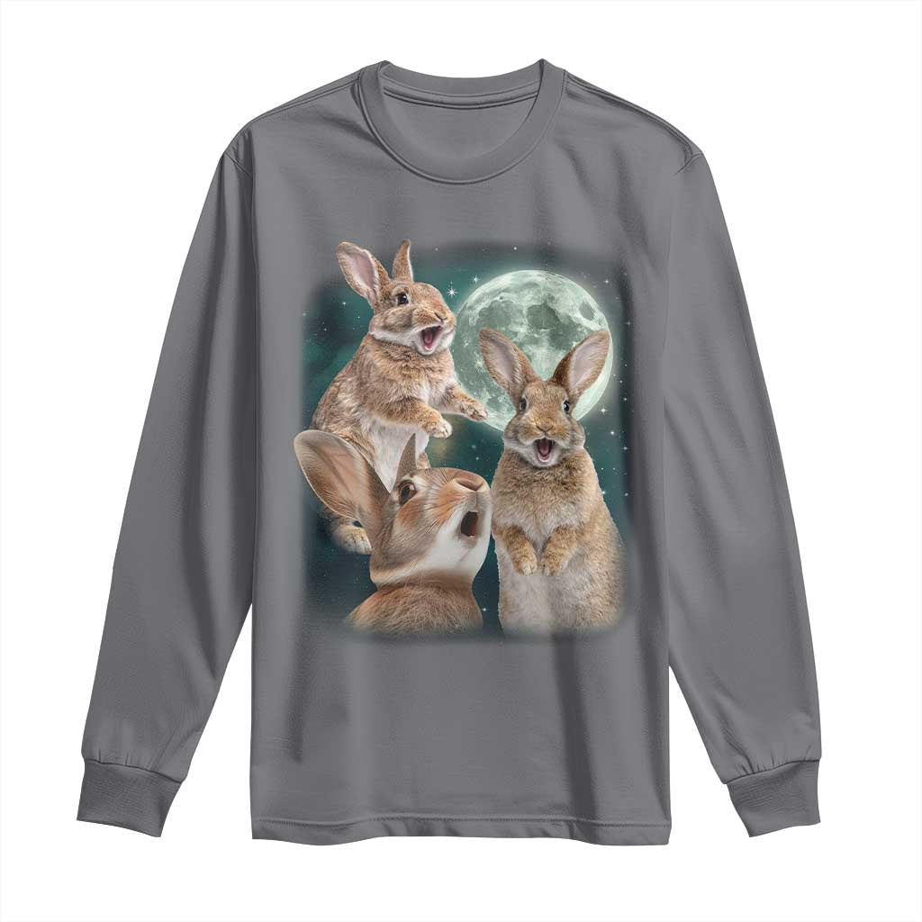 Funny Three Bunny Moon Humorous Rabbit Meme Long Sleeve Shirt