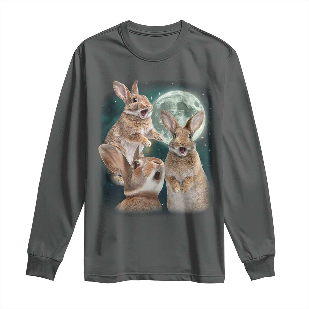 Funny Three Bunny Moon Humorous Rabbit Meme Long Sleeve Shirt