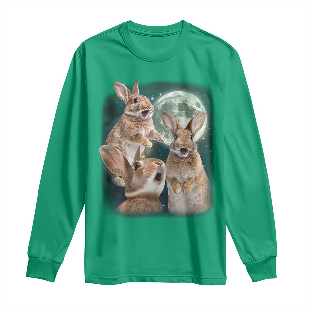 Funny Three Bunny Moon Humorous Rabbit Meme Long Sleeve Shirt