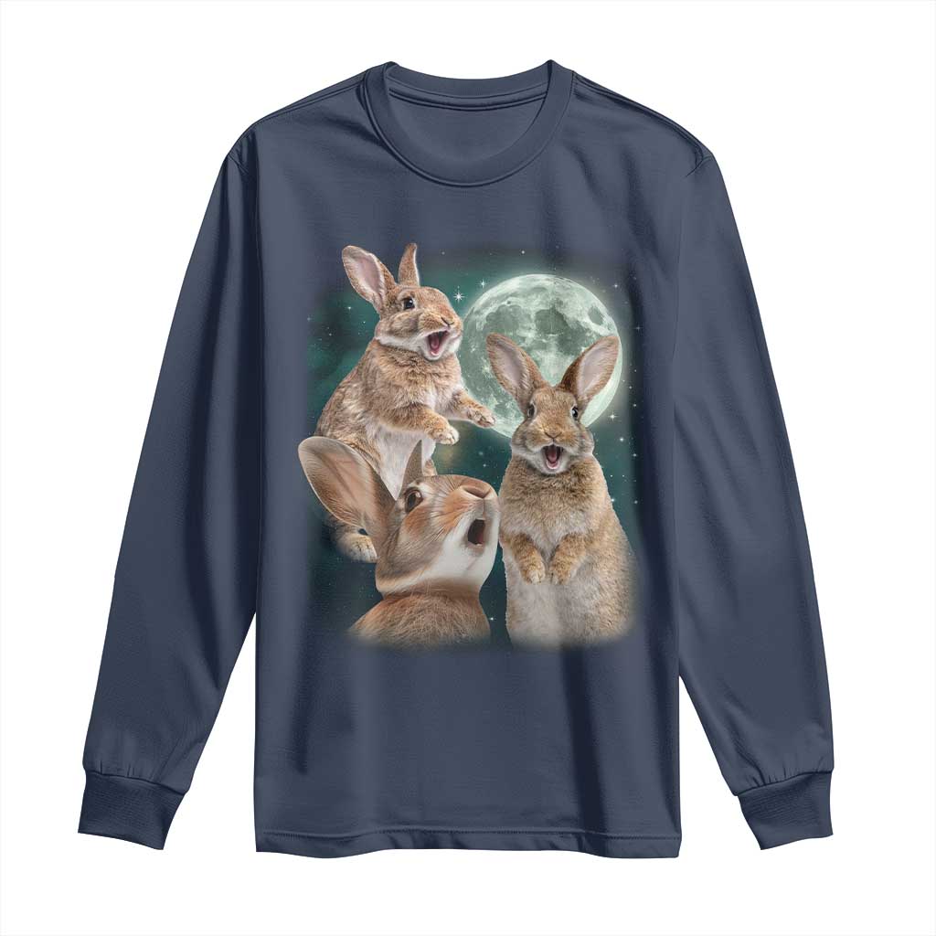 Funny Three Bunny Moon Humorous Rabbit Meme Long Sleeve Shirt
