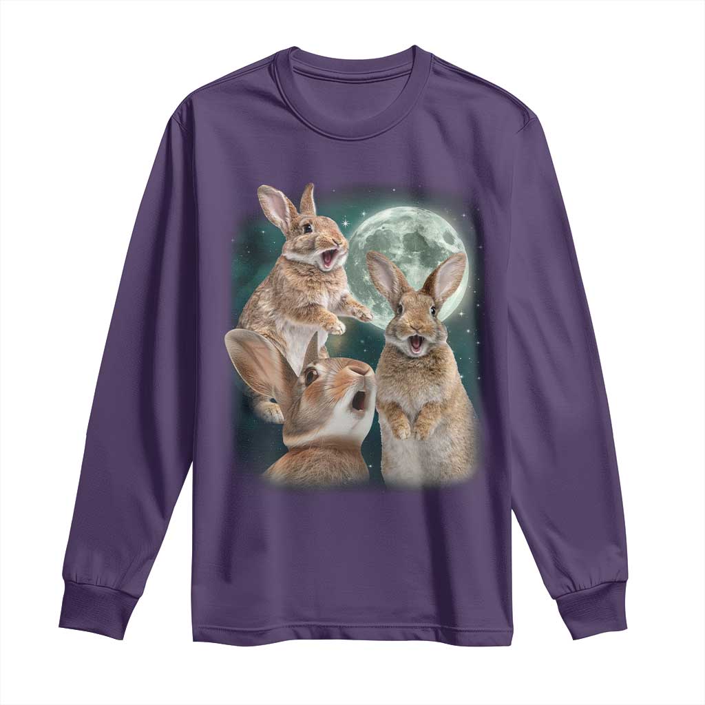 Funny Three Bunny Moon Humorous Rabbit Meme Long Sleeve Shirt
