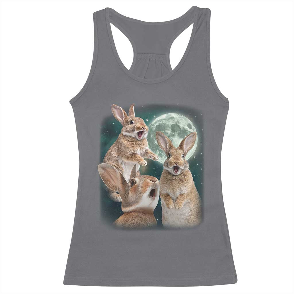 Funny Three Bunny Moon Humorous Rabbit Meme Racerback Tank Top