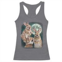 Funny Three Bunny Moon Humorous Rabbit Meme Racerback Tank Top