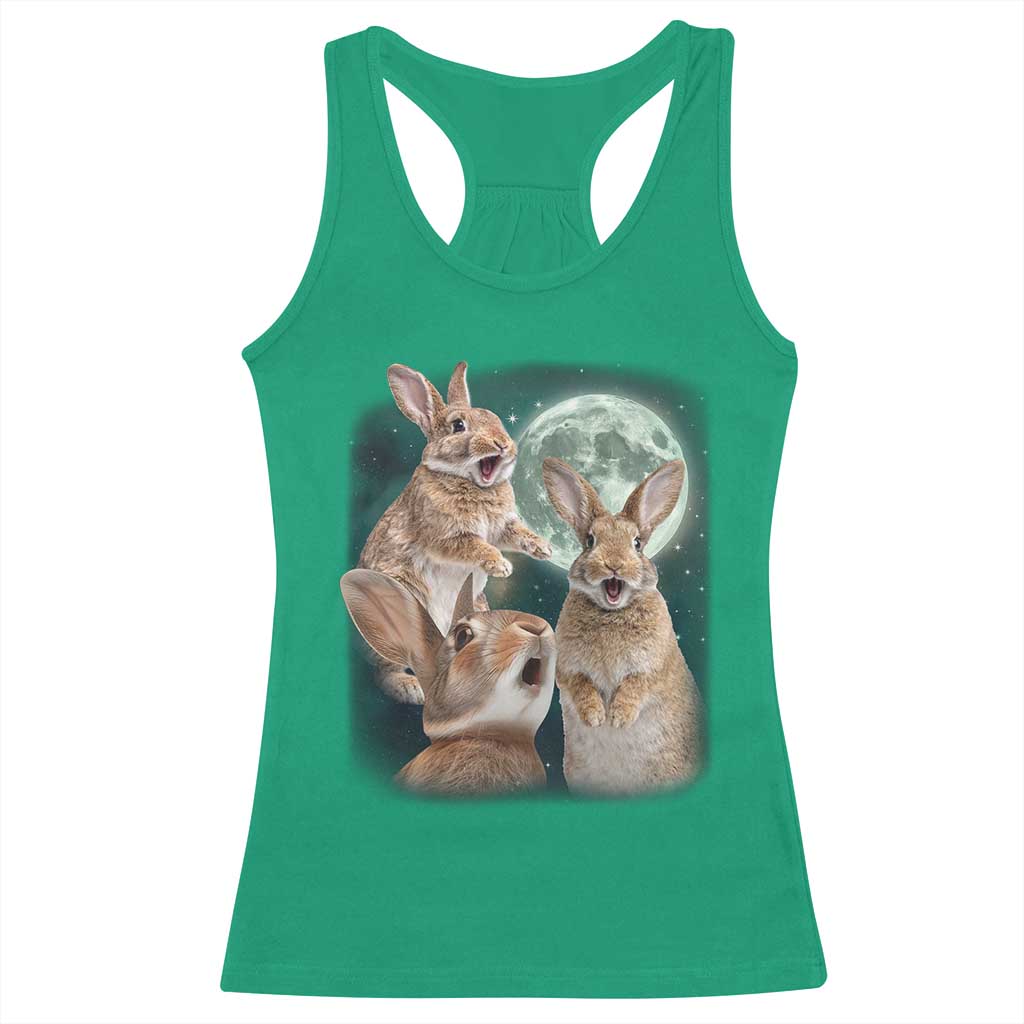 Funny Three Bunny Moon Humorous Rabbit Meme Racerback Tank Top