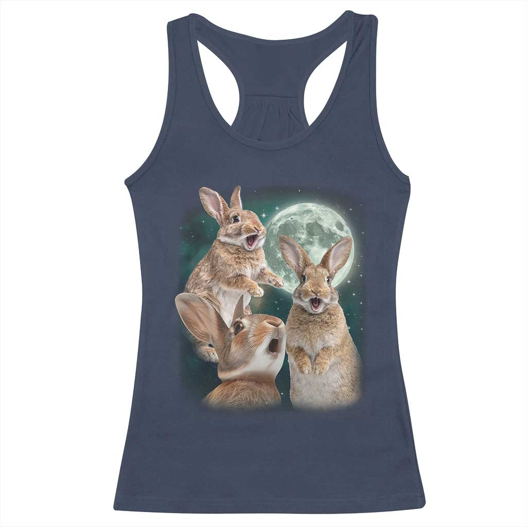 Funny Three Bunny Moon Humorous Rabbit Meme Racerback Tank Top