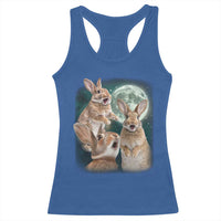 Funny Three Bunny Moon Humorous Rabbit Meme Racerback Tank Top