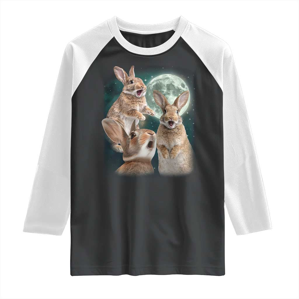 Funny Three Bunny Moon Humorous Rabbit Meme Raglan Shirt