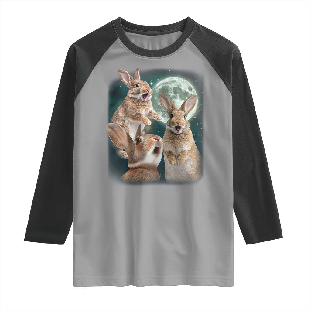 Funny Three Bunny Moon Humorous Rabbit Meme Raglan Shirt