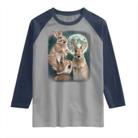 Funny Three Bunny Moon Humorous Rabbit Meme Raglan Shirt