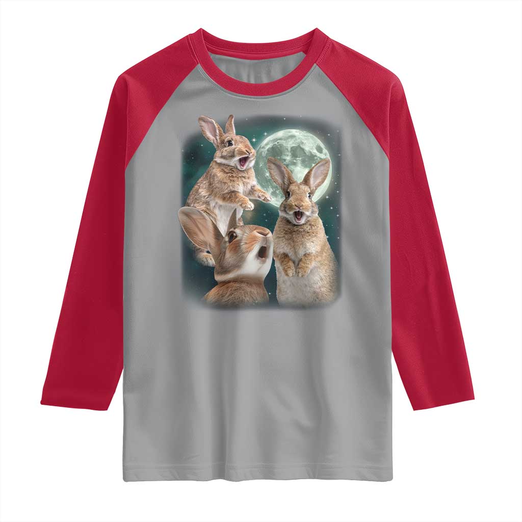 Funny Three Bunny Moon Humorous Rabbit Meme Raglan Shirt