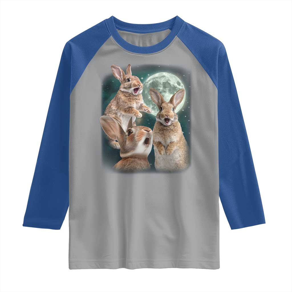 Funny Three Bunny Moon Humorous Rabbit Meme Raglan Shirt
