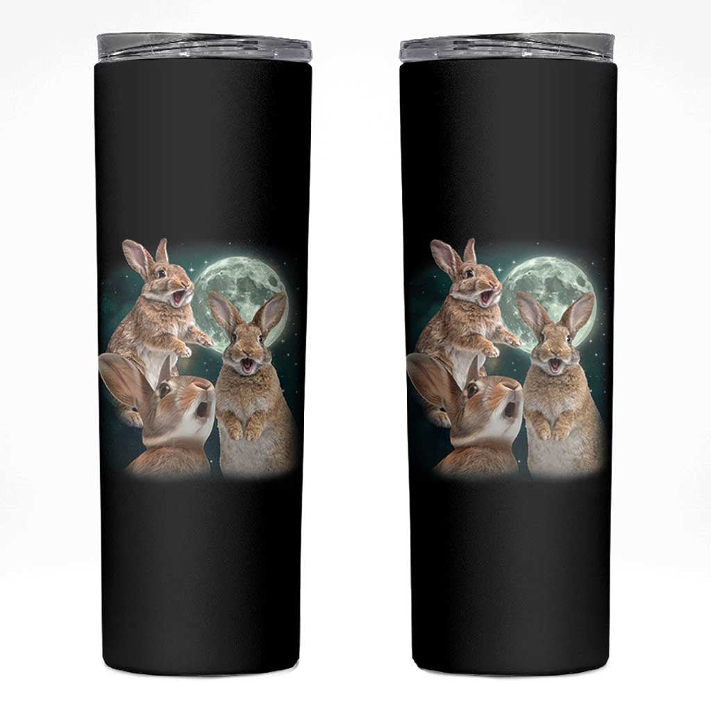 Funny Three Bunny Moon Humorous Rabbit Meme Skinny Tumbler
