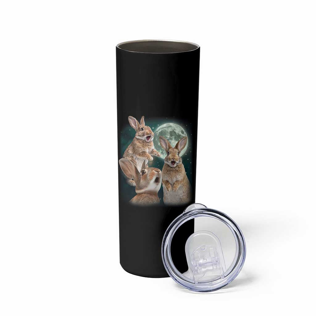 Funny Three Bunny Moon Humorous Rabbit Meme Skinny Tumbler