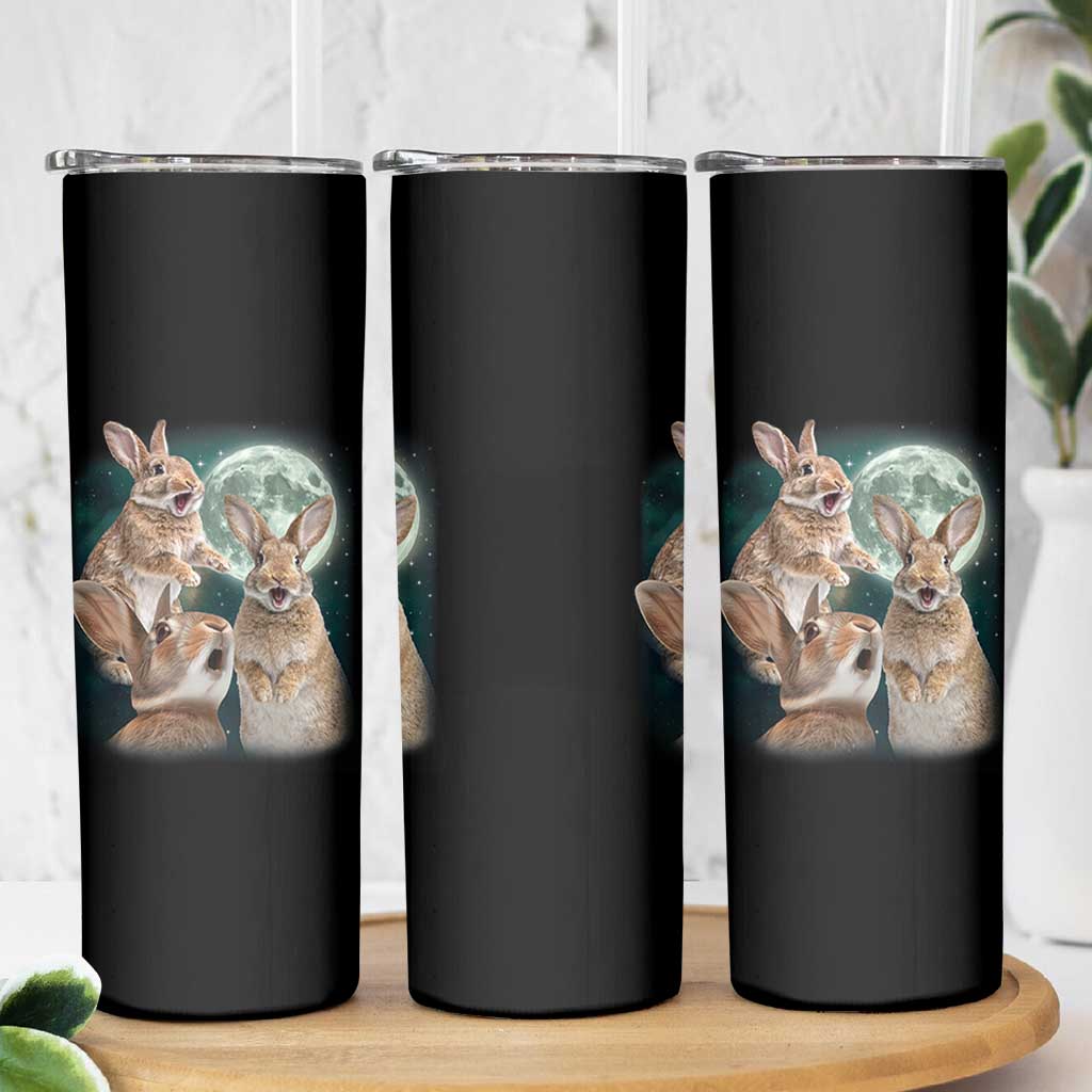 Funny Three Bunny Moon Humorous Rabbit Meme Skinny Tumbler