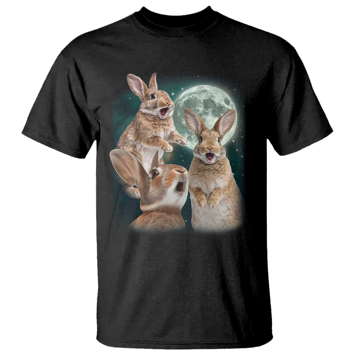 Funny Three Bunny Moon Humorous Rabbit Meme T Shirt