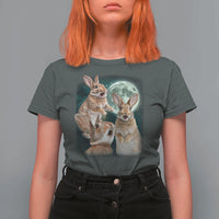 Funny Three Bunny Moon Humorous Rabbit Meme T Shirt For Women