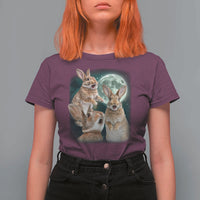 Funny Three Bunny Moon Humorous Rabbit Meme T Shirt For Women