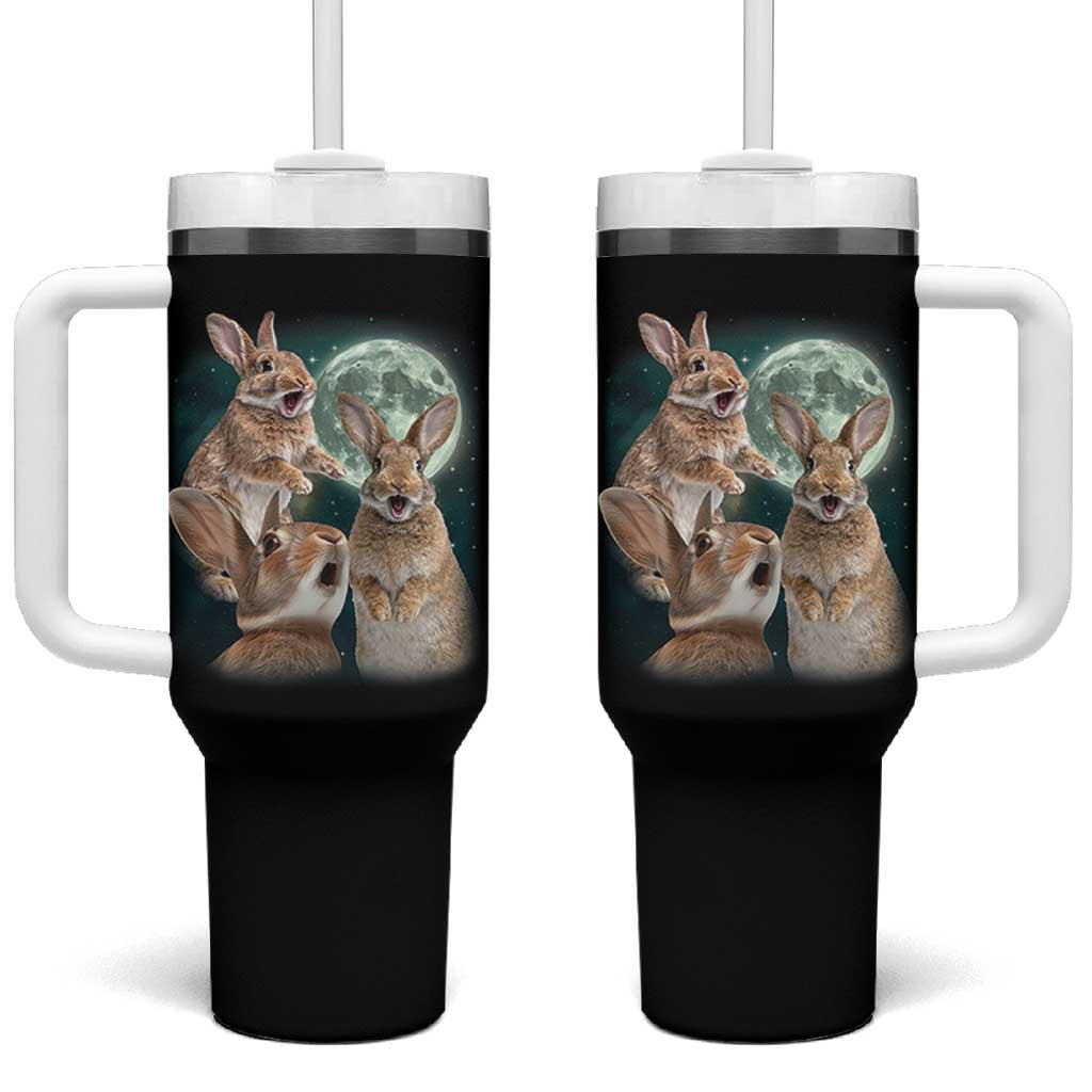 Funny Three Bunny Moon Humorous Rabbit Meme Tumbler With Handle