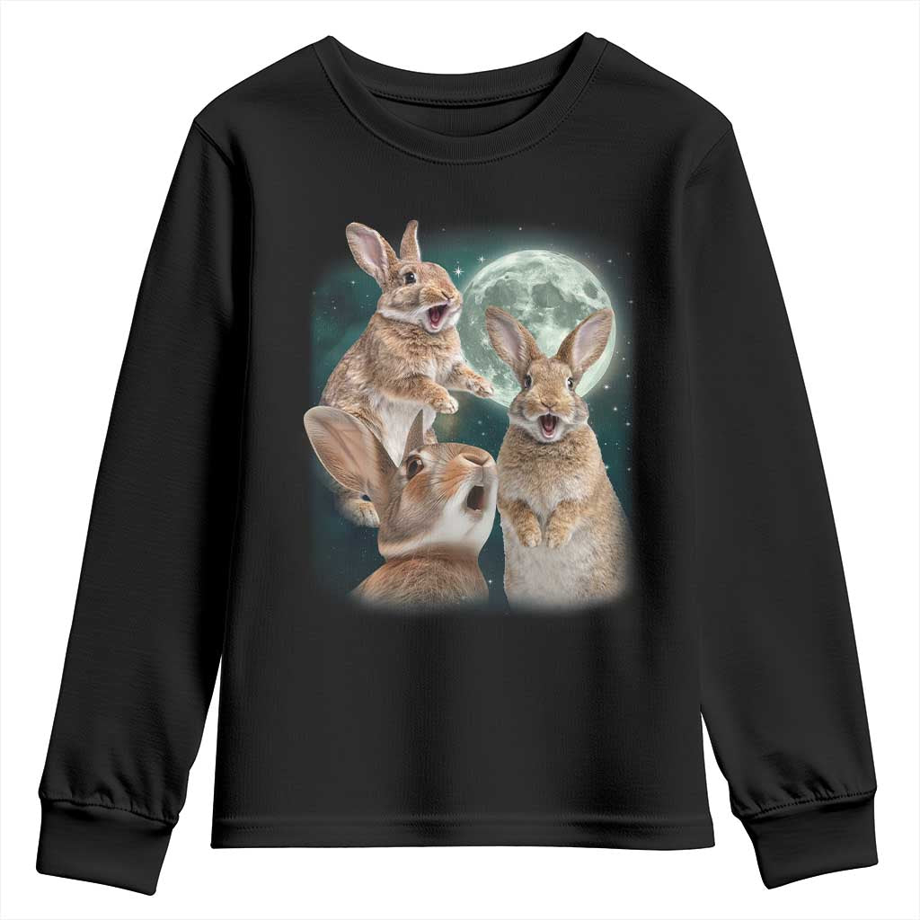 Funny Three Bunny Moon Humorous Rabbit Meme Youth Sweatshirt