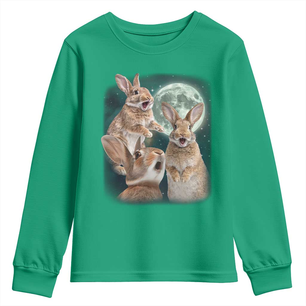 Funny Three Bunny Moon Humorous Rabbit Meme Youth Sweatshirt