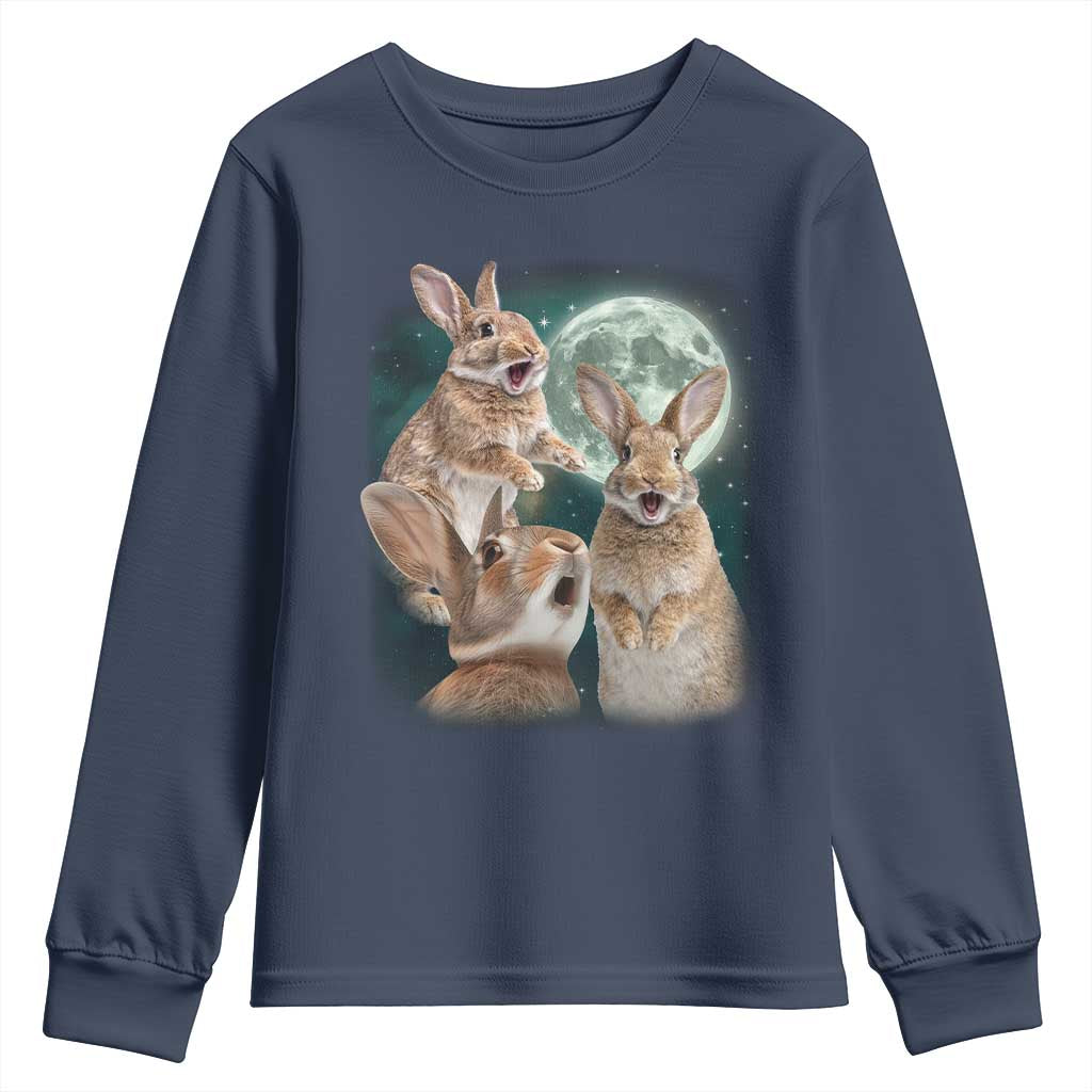 Funny Three Bunny Moon Humorous Rabbit Meme Youth Sweatshirt