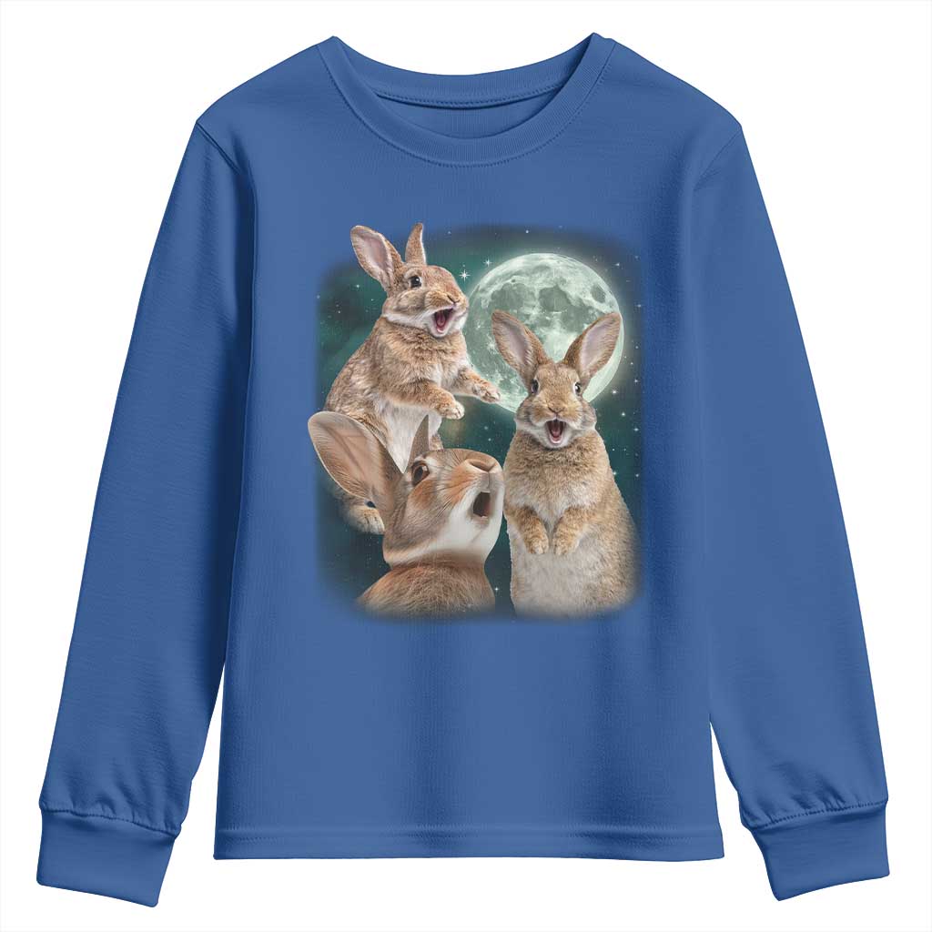 Funny Three Bunny Moon Humorous Rabbit Meme Youth Sweatshirt