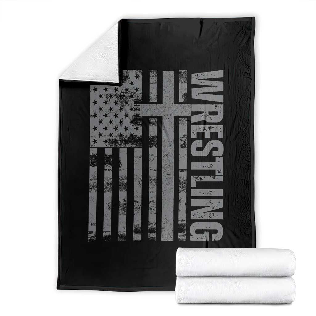 Wrestling Christian Vintage Patriotic American Flag Throw Blanket