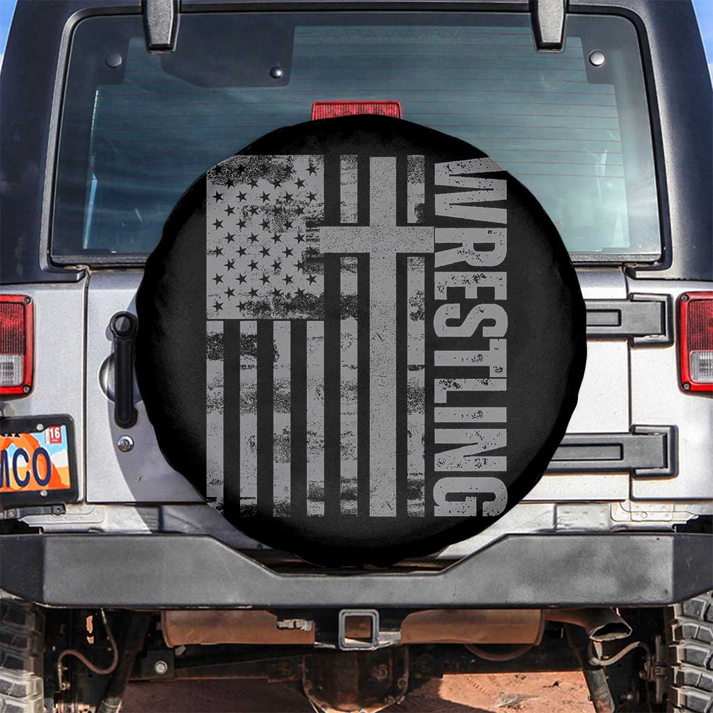 Wrestling Christian Vintage Patriotic American Flag Spare Tire Cover