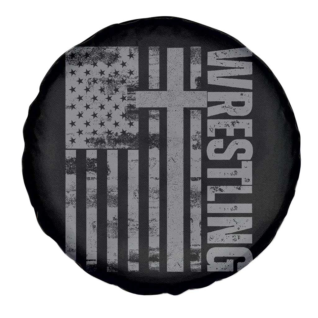 Wrestling Christian Vintage Patriotic American Flag Spare Tire Cover