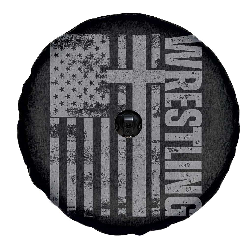 Wrestling Christian Vintage Patriotic American Flag Spare Tire Cover
