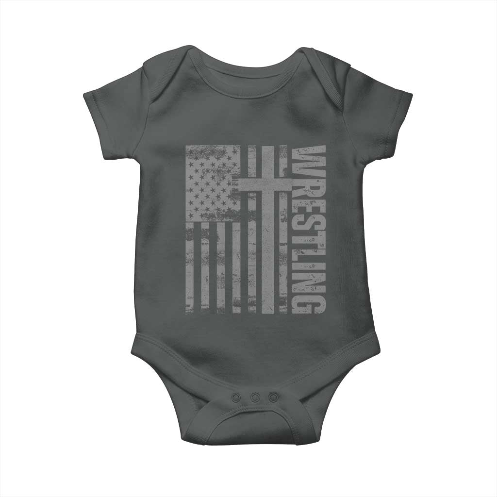 Wrestling Christian Vintage Patriotic American Flag Baby Onesie