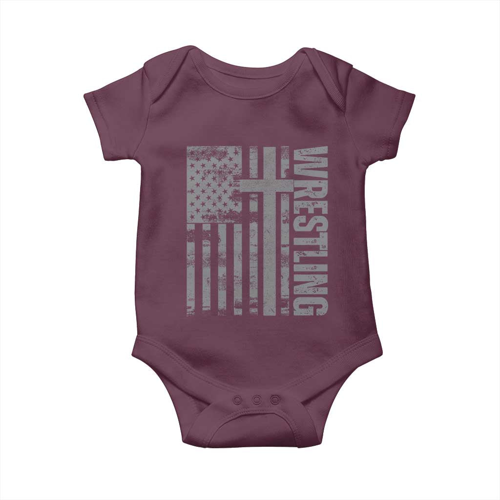 Wrestling Christian Vintage Patriotic American Flag Baby Onesie