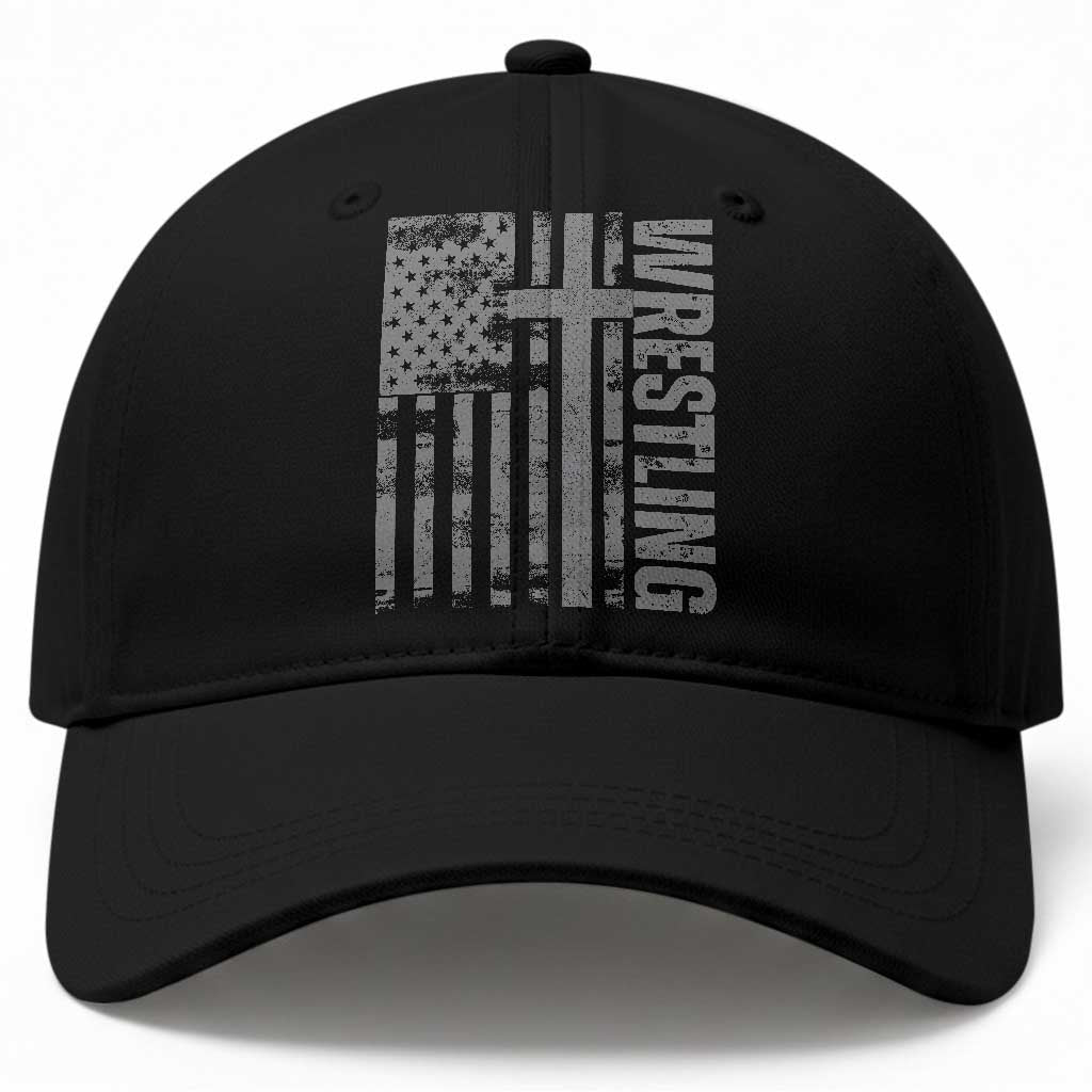 Wrestling Christian Vintage Patriotic American Flag Baseball Cap
