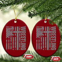 Wrestling Christian Vintage Patriotic American Flag Ceramic Ornament