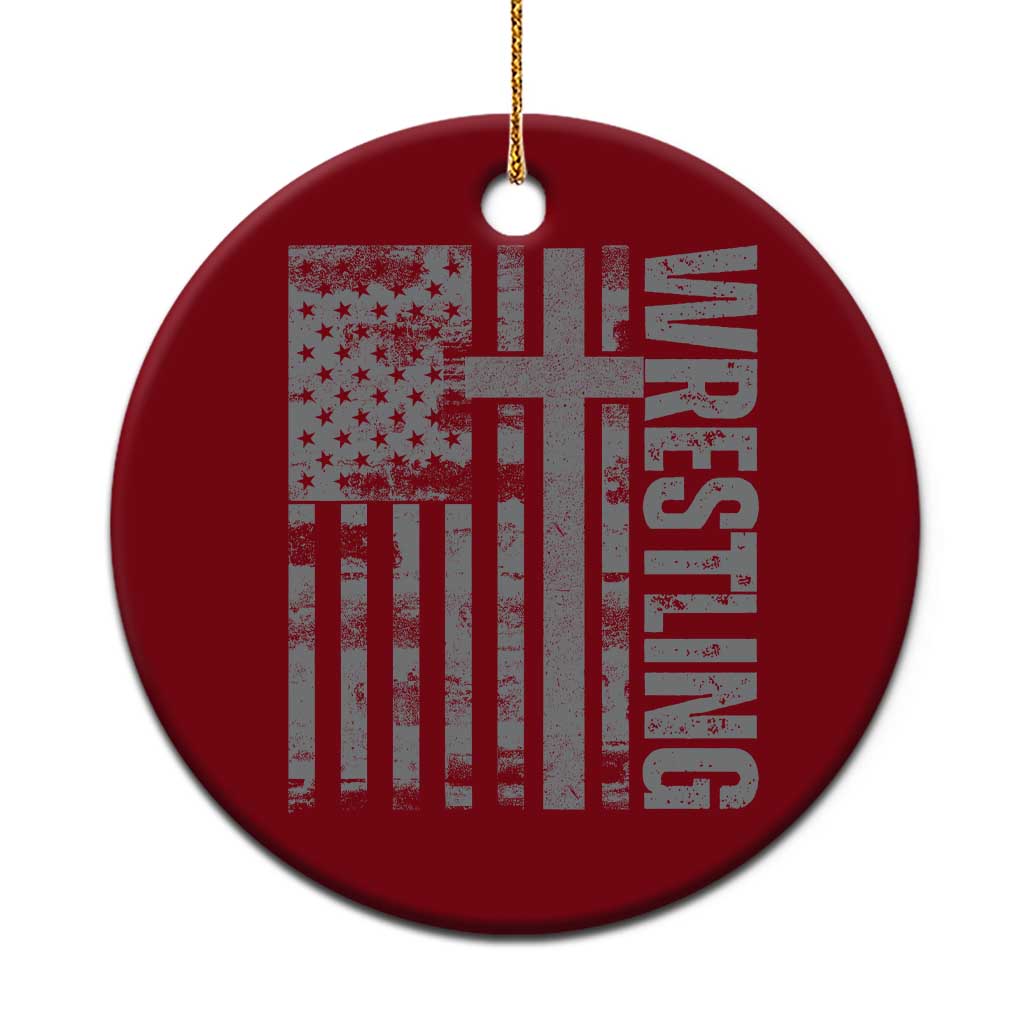 Wrestling Christian Vintage Patriotic American Flag Ceramic Ornament