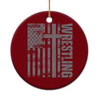 Wrestling Christian Vintage Patriotic American Flag Ceramic Ornament