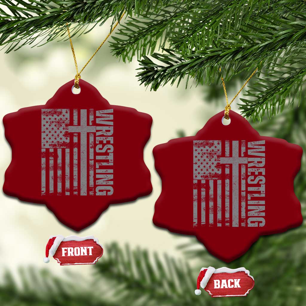 Wrestling Christian Vintage Patriotic American Flag Ceramic Ornament