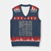 Wrestling Christian Vintage Patriotic American Flag V-Neck Knit Sweater Vest