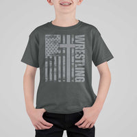 Wrestling Christian Vintage Patriotic American Flag T Shirt For Kid