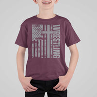 Wrestling Christian Vintage Patriotic American Flag T Shirt For Kid