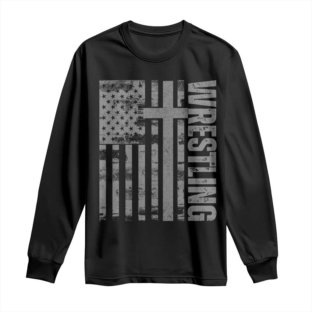 Wrestling Christian Vintage Patriotic American Flag Long Sleeve Shirt