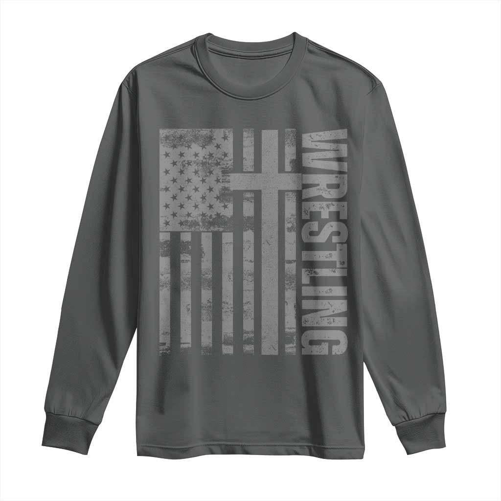 Wrestling Christian Vintage Patriotic American Flag Long Sleeve Shirt