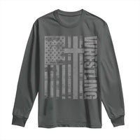 Wrestling Christian Vintage Patriotic American Flag Long Sleeve Shirt